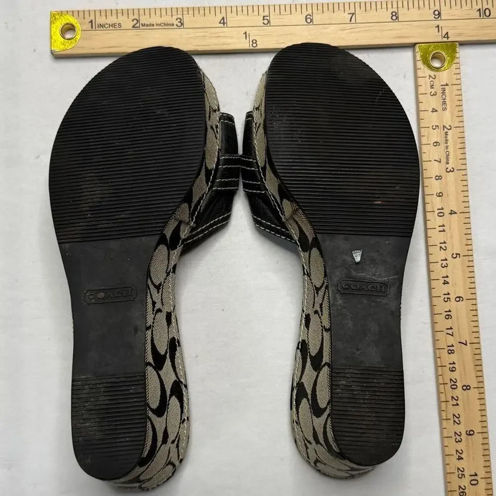 Coach Janessa sig wedge sandals with black and beige monogram pattern size 7.5